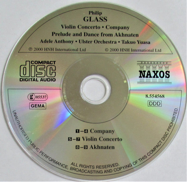 Philip Glass - Adele Anthony, Ulster Orchestra, Takuo Yuasa : Violin Concerto • Prelude And Dance From Akhnaten • Company (CD, Album)