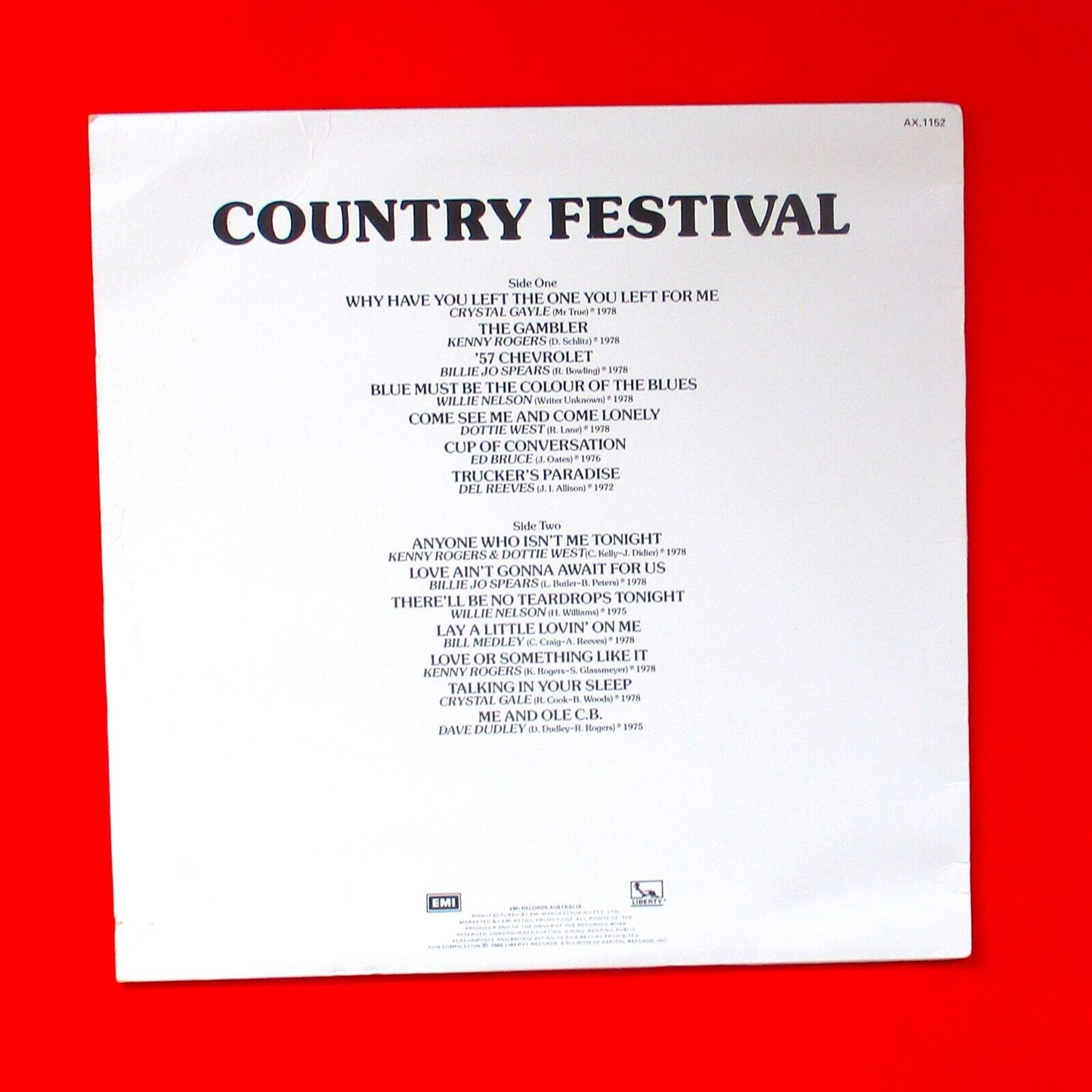 Country Festival Vinyl LP Kenny Rogers Crystal Gayle Willie Nelson Various 1980