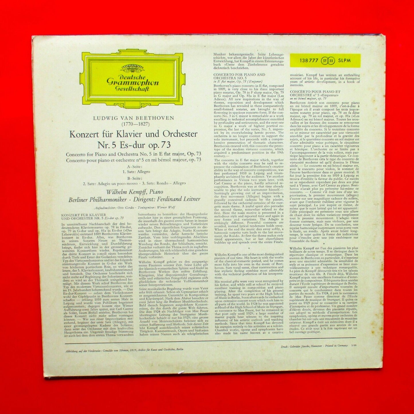 Beetoven Piano Concerto No. 5 in E flat Major 1965 Vinyl Album LP