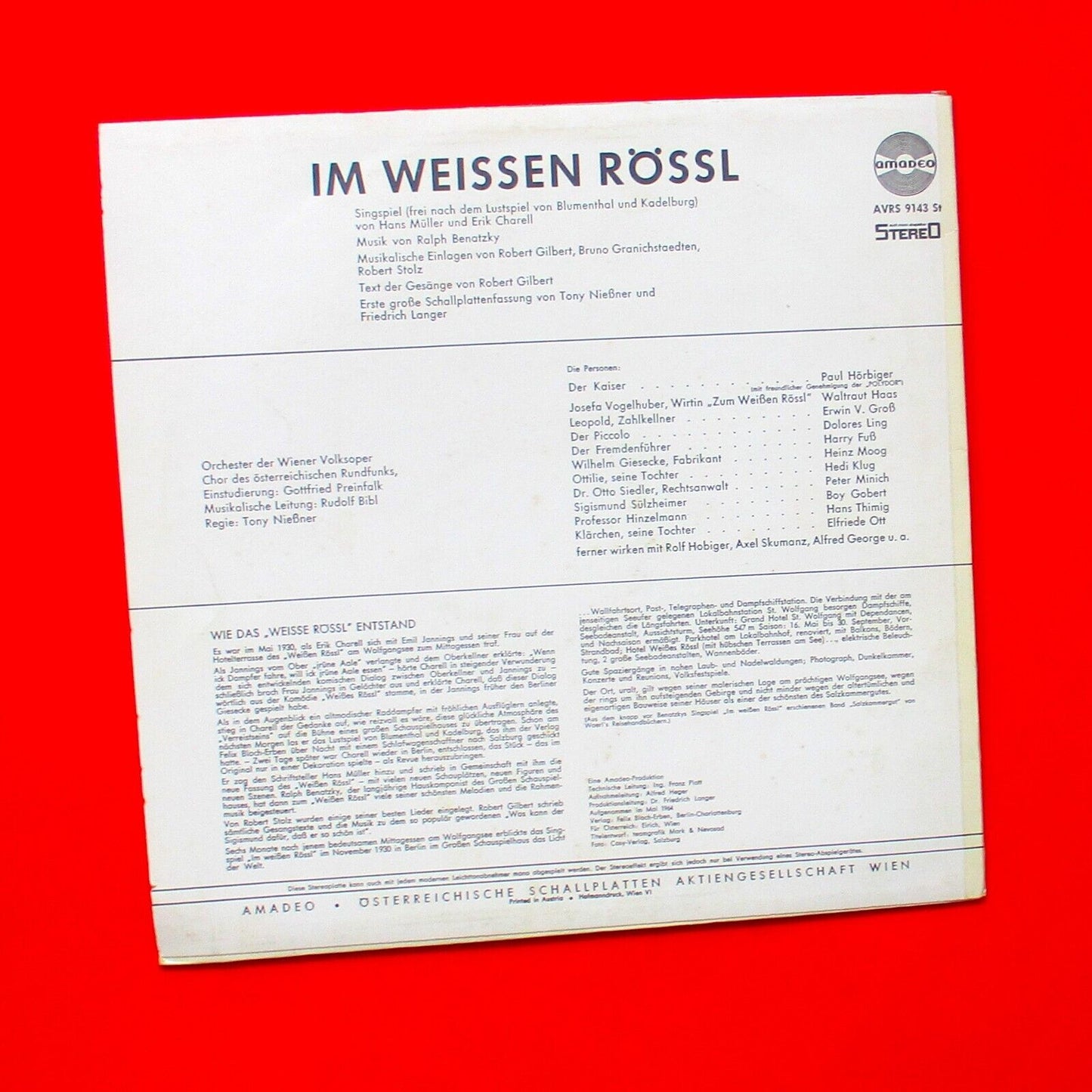 Ralph Benatzky Im Weissen Rössl Am Wolfgangsee Vinyl Album LP