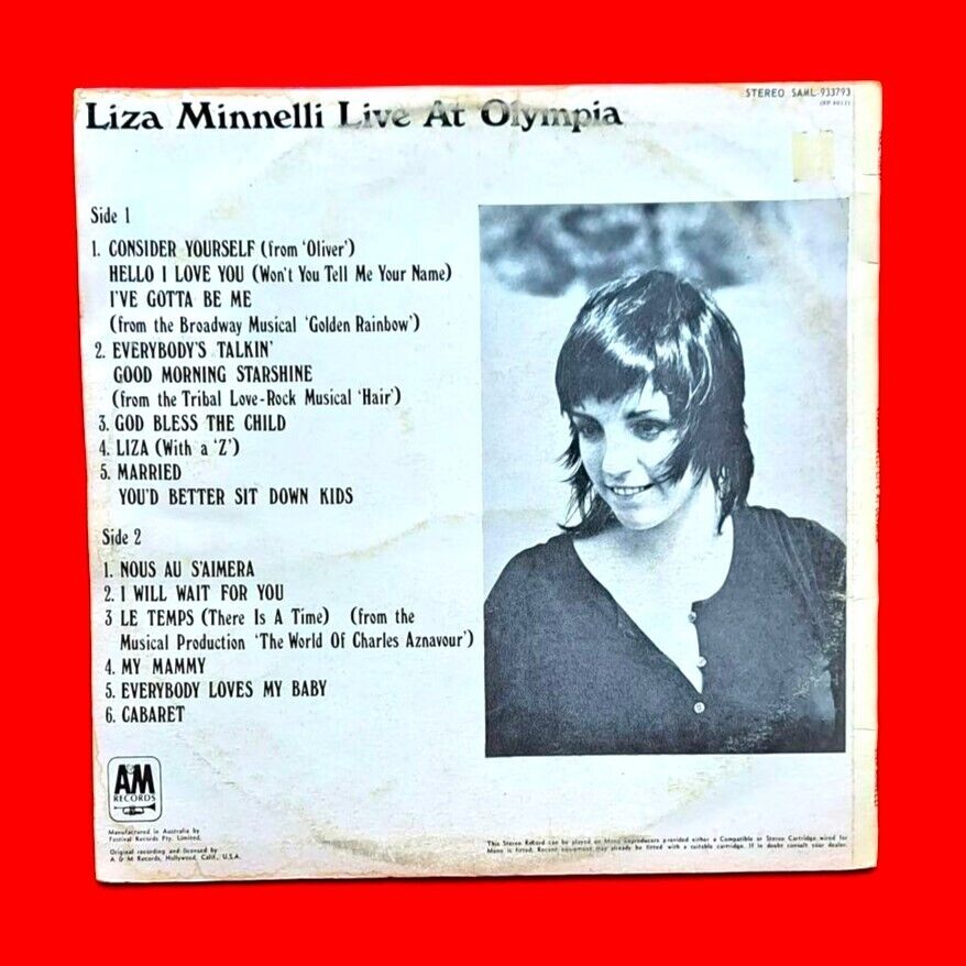 Liza Minnelli Live At Olympia Vinyl Album LP Vintage Australian Pressing