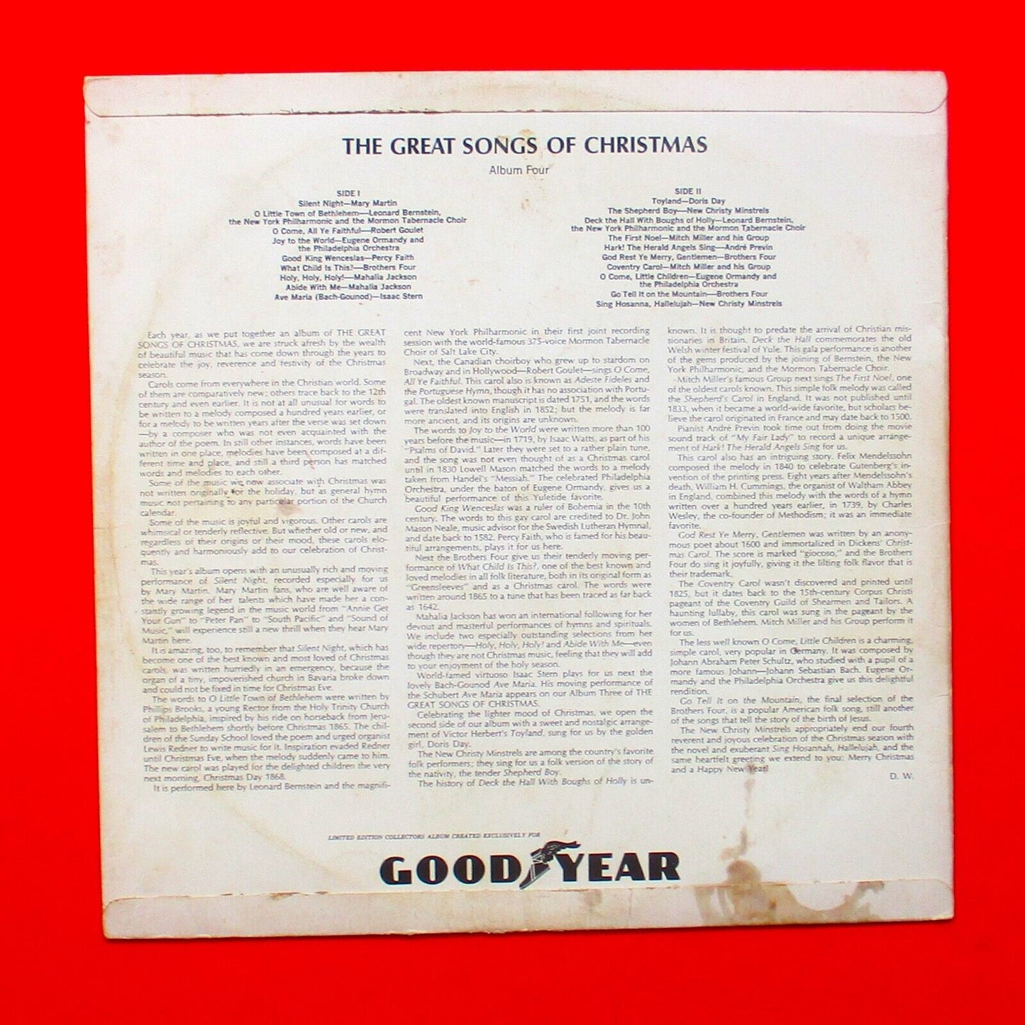 Great Songs Of Christmas By The Great Artists Of Our Time Album 4 LP Goodyear