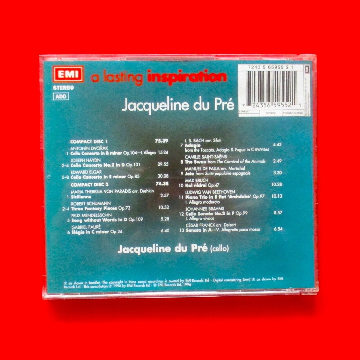 Jacqueline Du Pré A Lasting Inspiration 1996 Double CD Album Australian