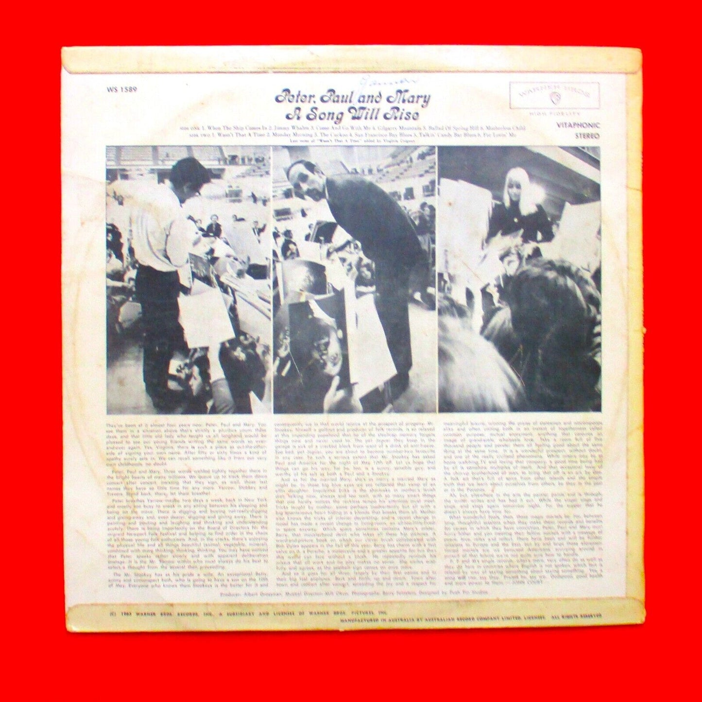Peter, Paul And Mary A Song Will Rise Vinyl Album LP 1965 Australian Pressing