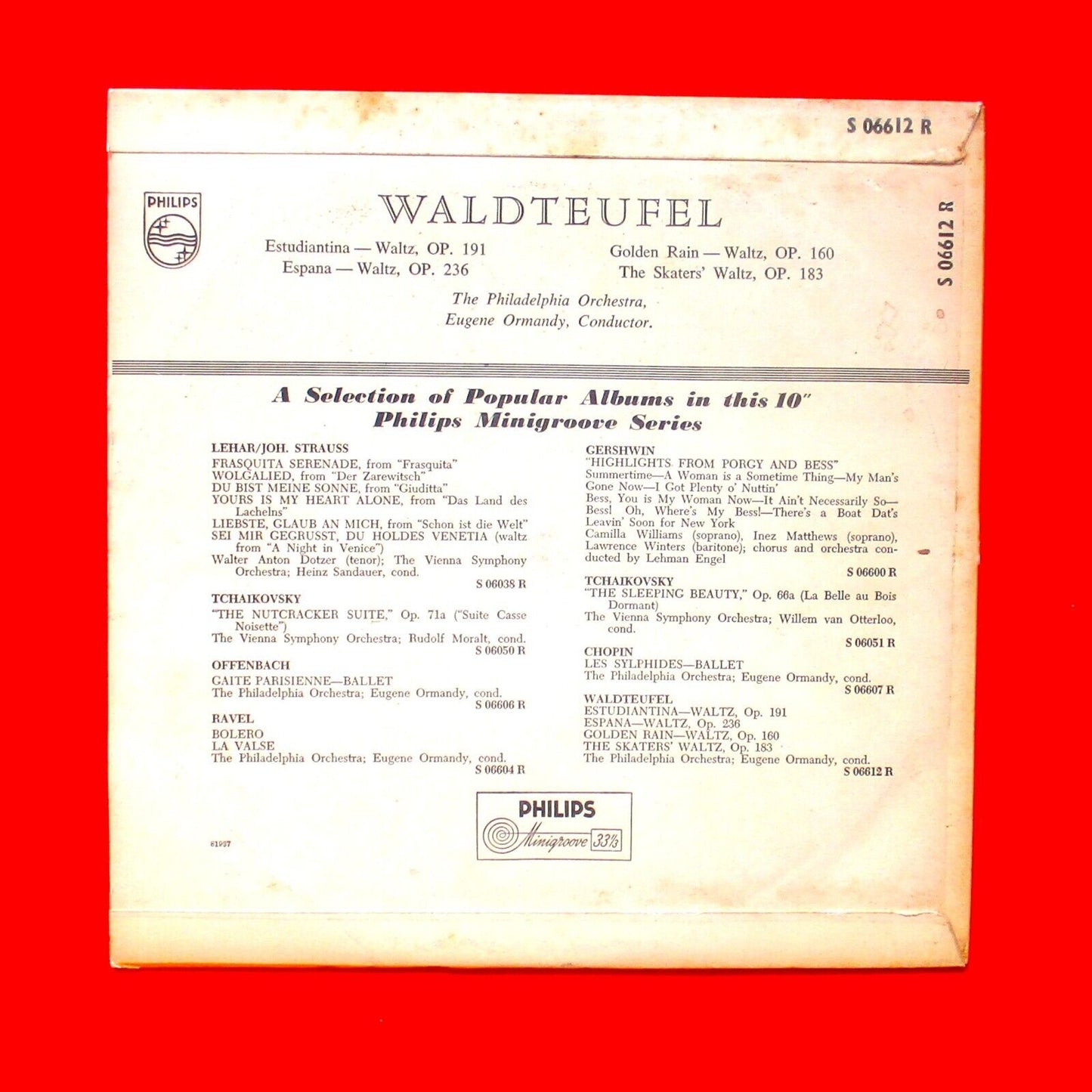 Eugene Ormandy Waldteufel Waltzes 10" LP Microgroove Philips S 06612 R