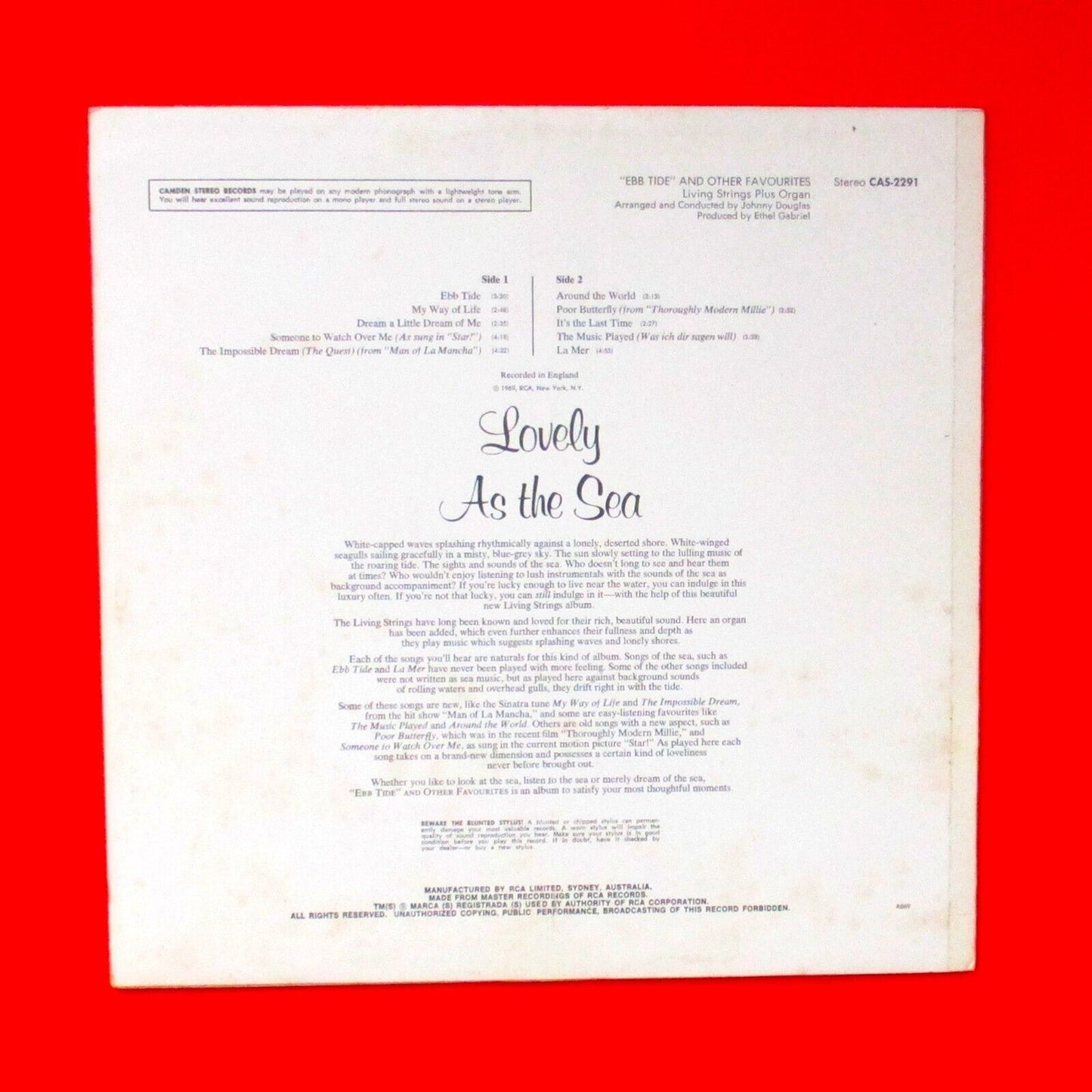 Living Strings Plus Organ Ebb Tide & Other Favorites Vinyl Album LP 1969