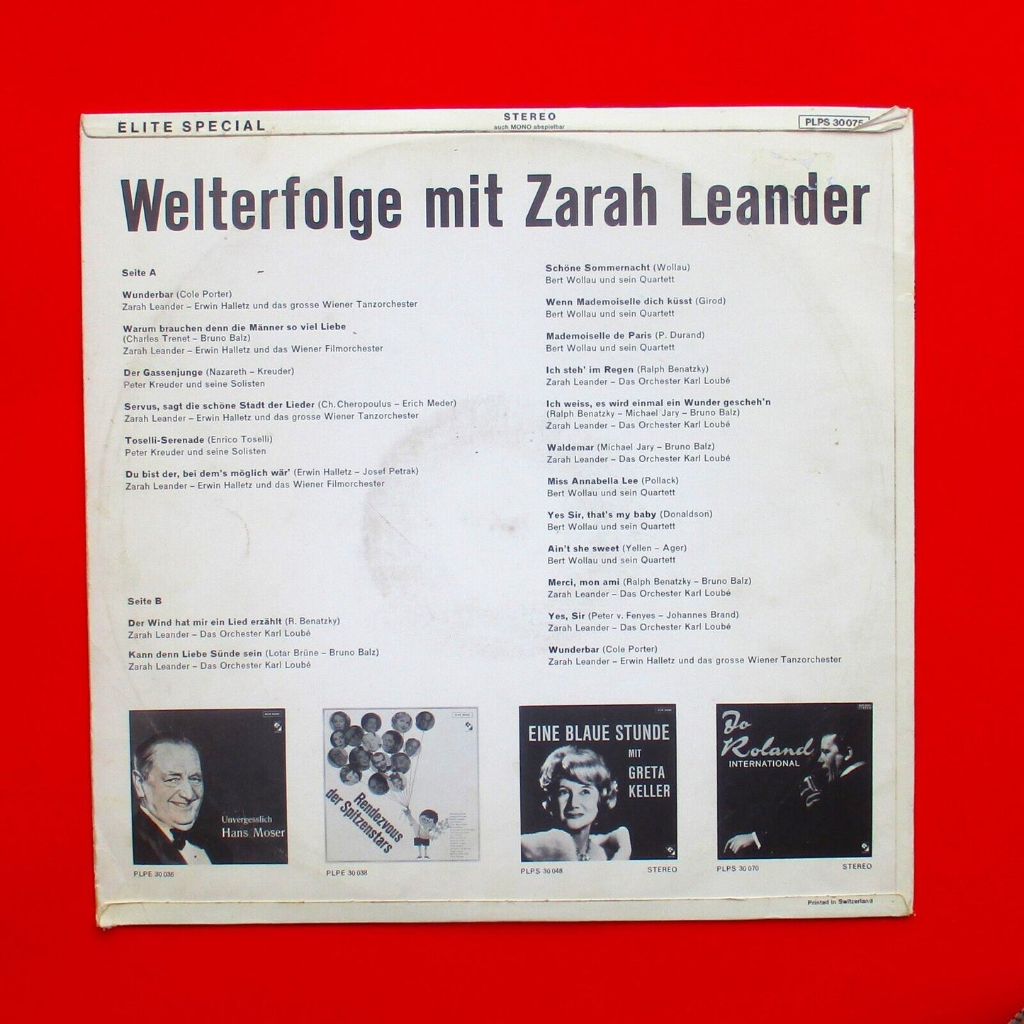 Zarah Leander World Success With Zarah Leander Vinyl Album LP Swiss Pop