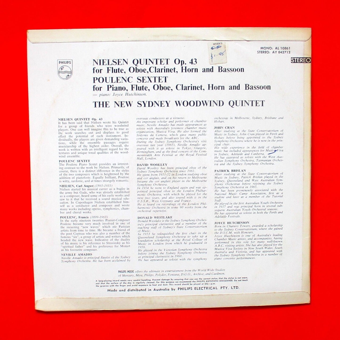 New Sydney Woodwind Quintet Nielsen Quintet Op. 43 / Poulenc Sextet Vinyl 1966