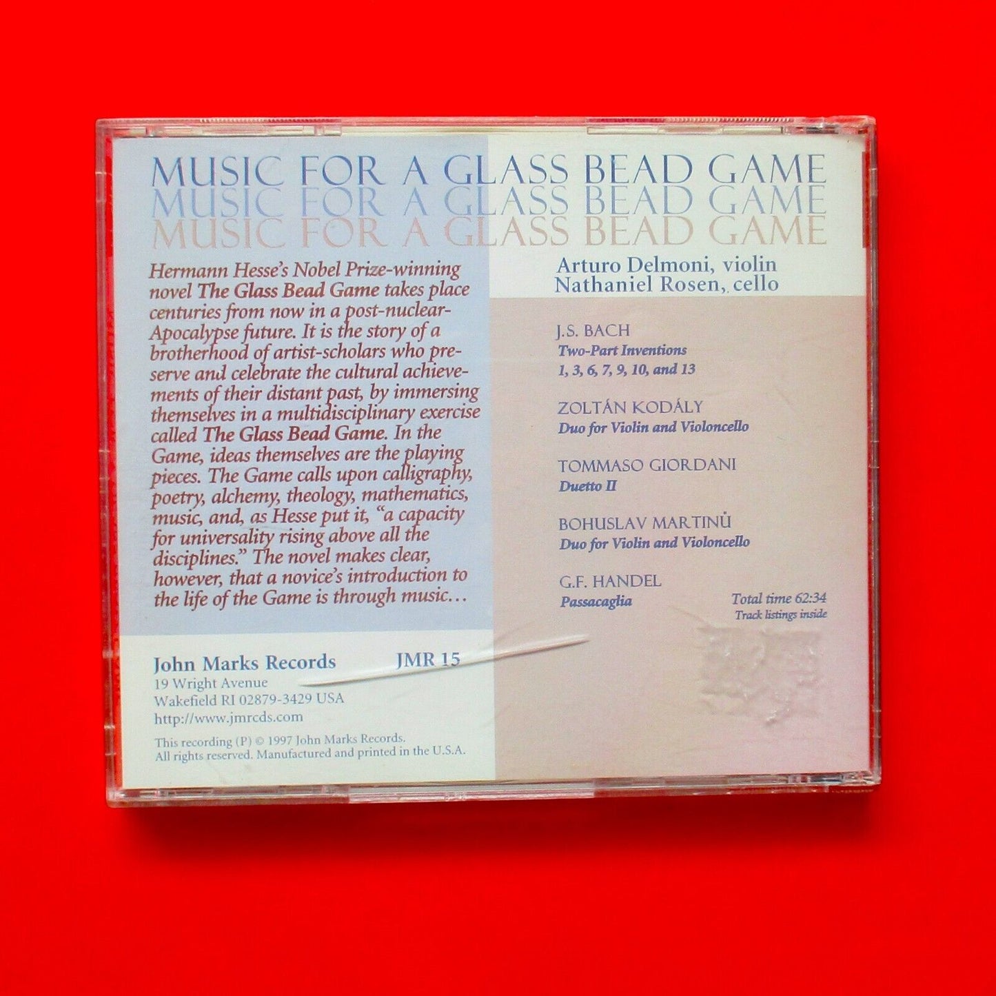 Arturo Delmoni, Nathaniel Rosen Music For A Glass Bead Game 1997 Classical CD