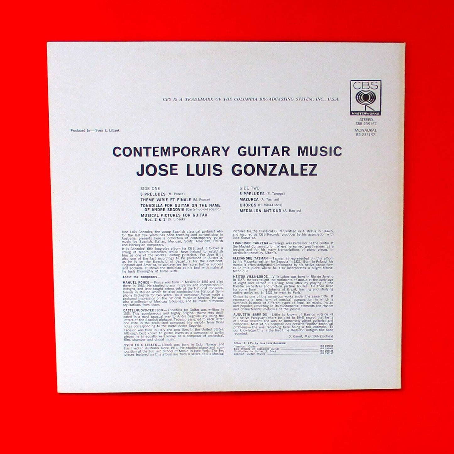 José Luis González Contemporary Guitar Music Vinyl LP 1966 Classical Australian
