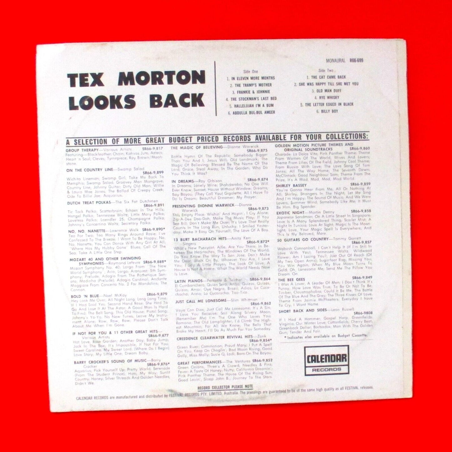 Tex Morton Tex Morton Looks Back Vinyl Album LP 1973 Mono Australian Folk