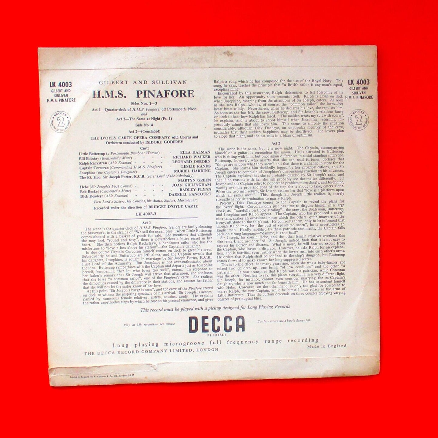 Gilbert & Sullivan HMS Pinafore Vinyl Album LP 1950 UK Musical