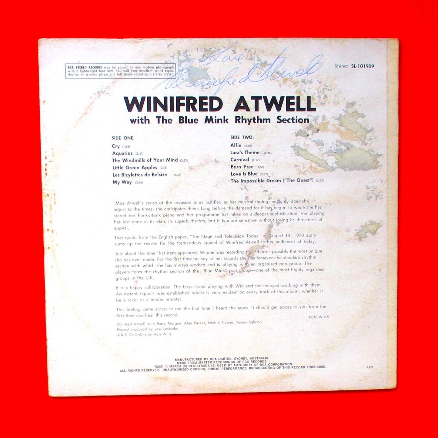 Winifred Atwell Winifred Atwell with the Blue Mink Rhythm Section Vinyl Album