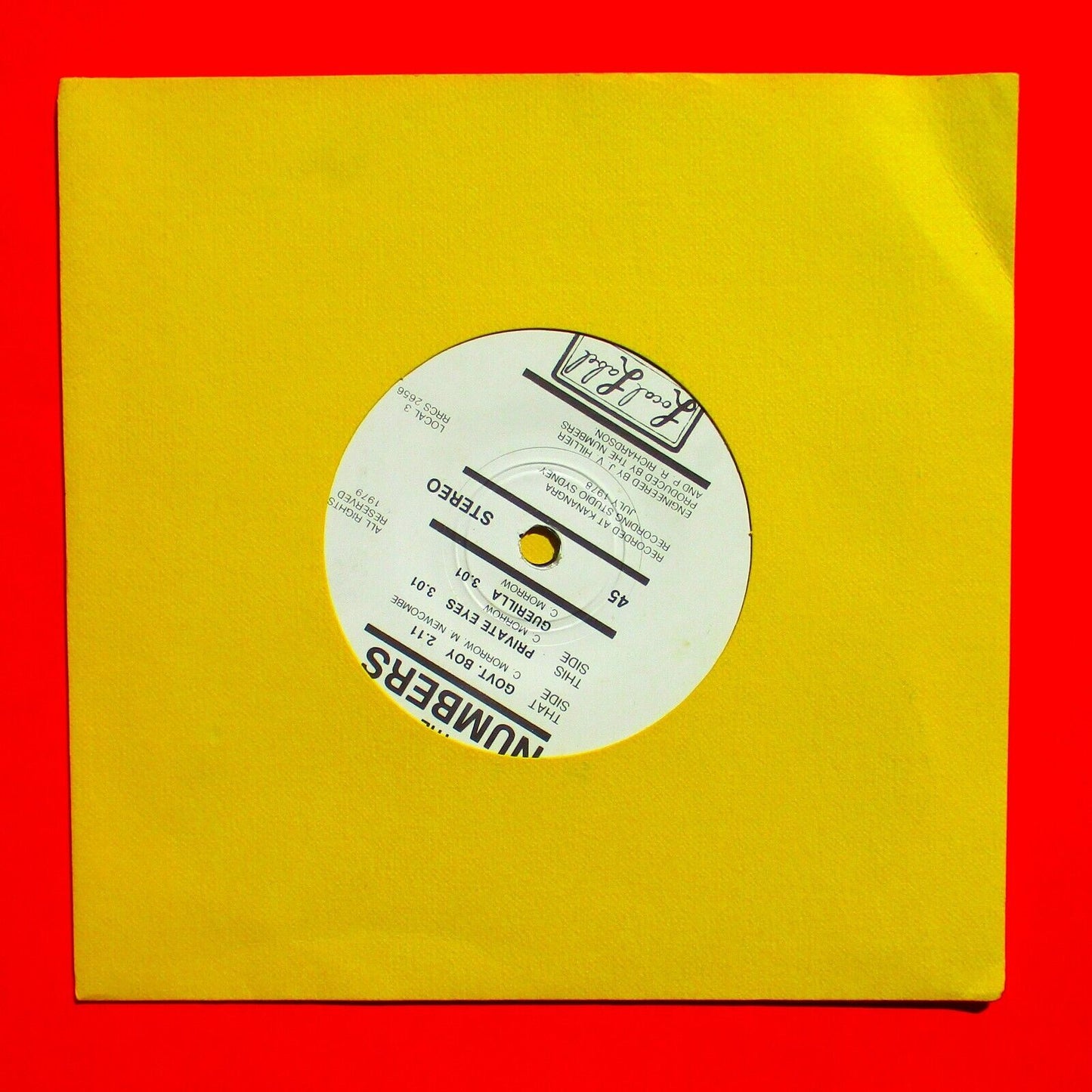 The Numbers Govt. Boy 7" EP Local Label 1979