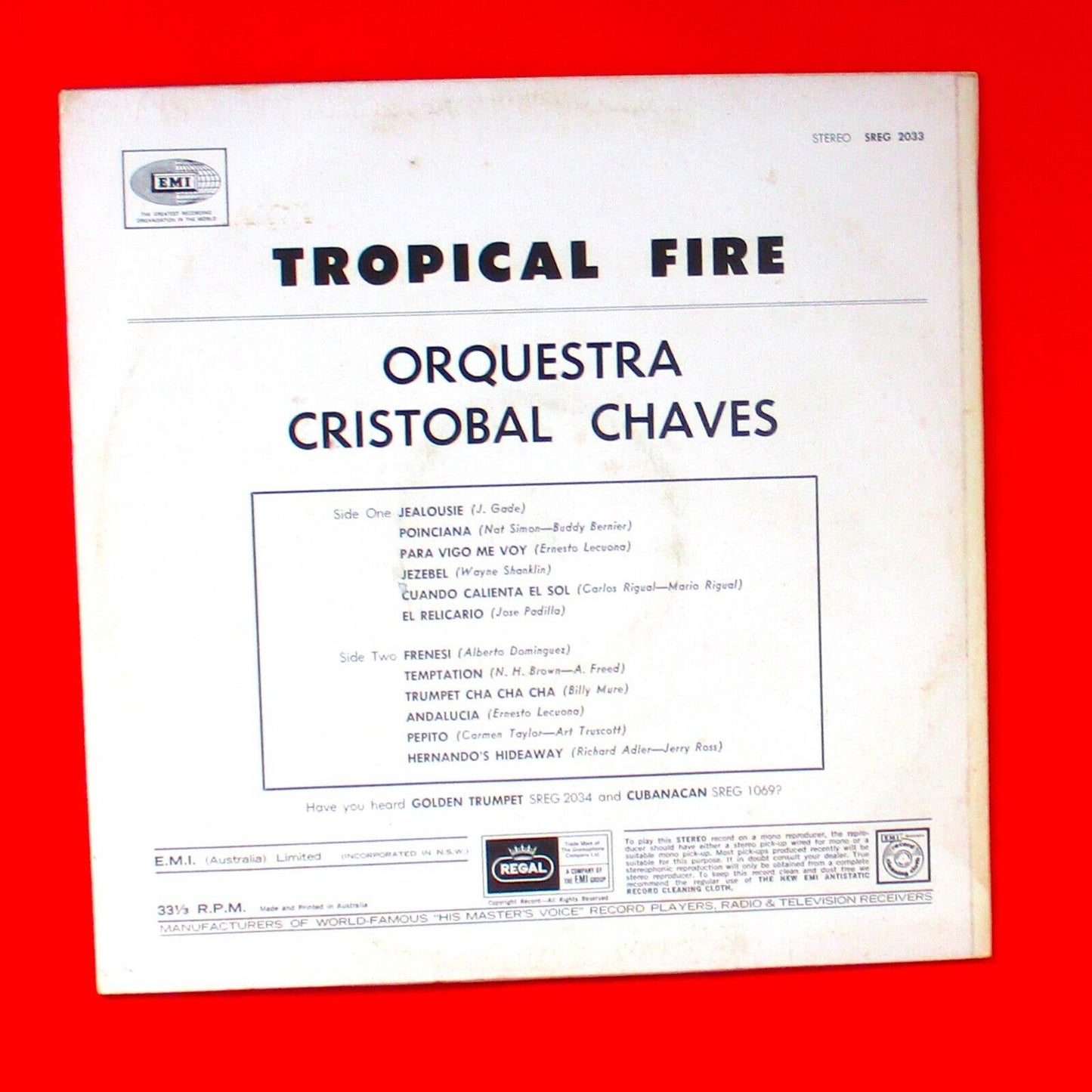 Orquestra Cristobal Chavez Tropical Fire Vinyl Album LP 1967 Australian Latin