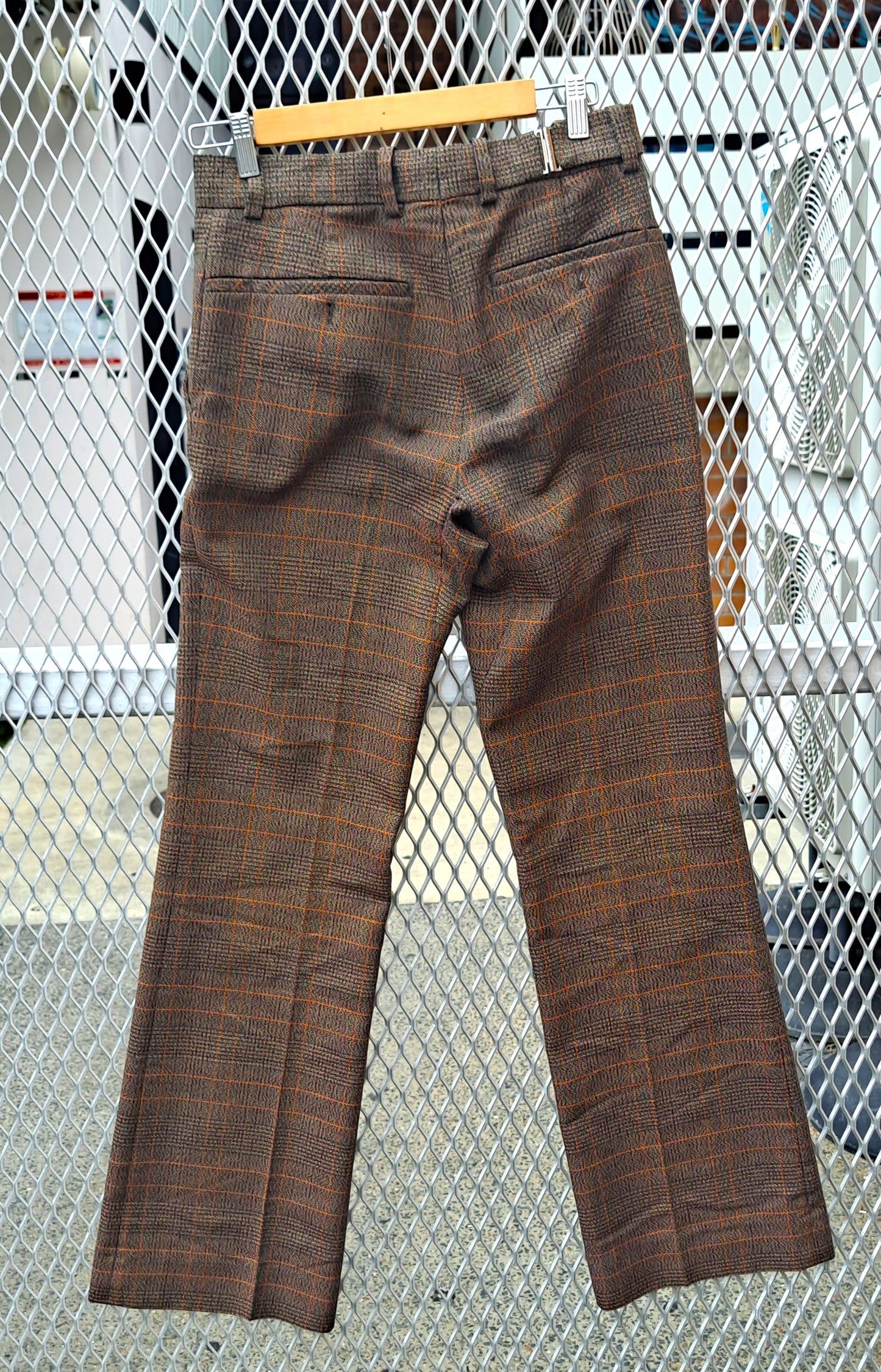 WOOYOUNGMI Men’s Flared Pants (Size 28) Multicolor Check / Korean Luxury Menswear 2021