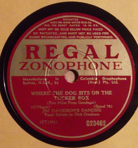 Jim Davidson's Dandies : On The Road To Gundagai / Where The Dog Sits On The Tucker Box (Shellac, 10")