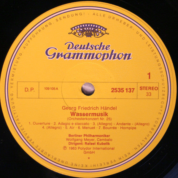 Händel* - Berliner Philharmoniker · Rafael Kubelik : Wassermusik (LP, RP)