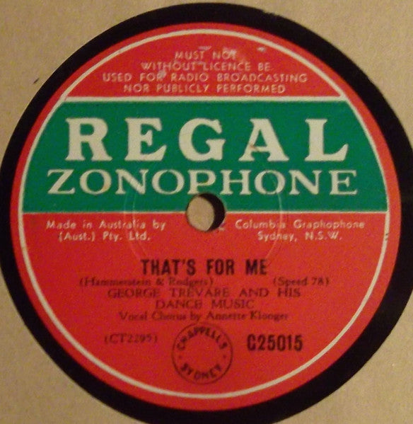 George Trevare And His Dance Music* : That's For Me / Chickery Chick (Shellac, 10")