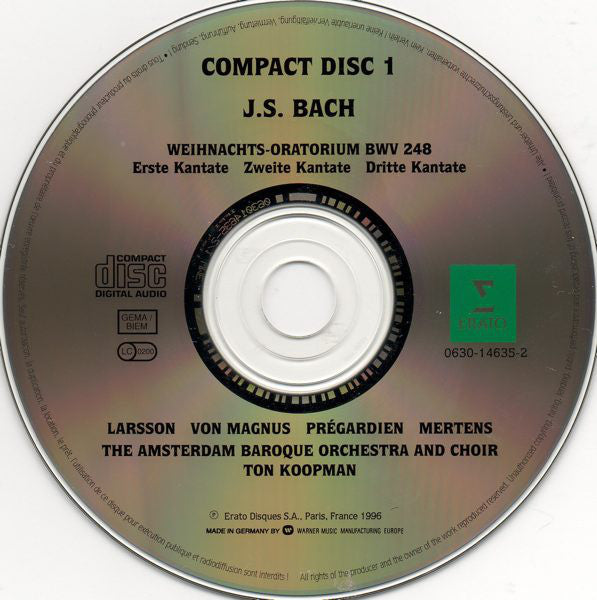 J.S. Bach* - Larsson*, Von Magnus*, Prégardien*, Mertens*, The Amsterdam Baroque Orchestra And Choir, Ton Koopman : Weihnachts-Oratorium = Christmas Oratorio = Oratorio De Noël BWV 248 (2xCD + Box)
