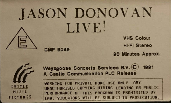 Jason Donovan : Into The Nineties Live! (VHS, Comp, PAL)