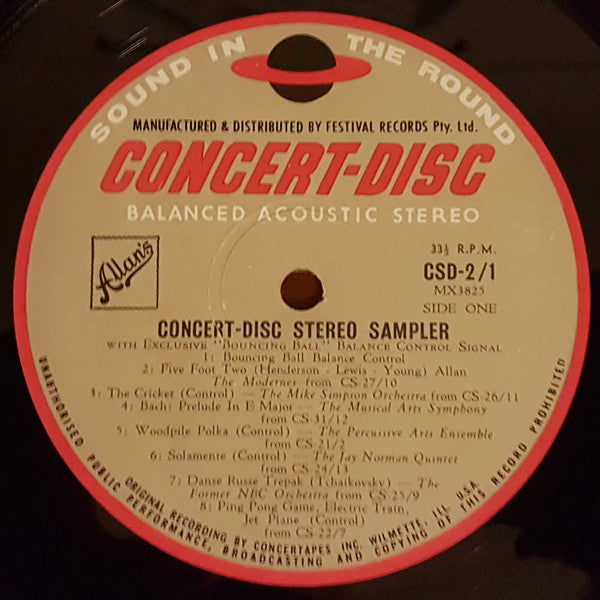 Various : Concert-Disc A Challenge To The Quality-Conscious Stereo Sampler With Exclusive "Bouncing Ball" Balance Control Signal Plus Excerpts From The Outstanding Concert-Disc Stereo Library (LP)