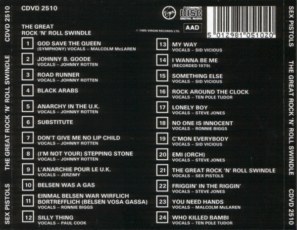 Sex Pistols : The Great Rock 'N' Roll Swindle (CD, Album)