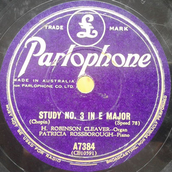 H. Robinson Cleaver, Patricia Rossborough : Ave Maria / Study No.3 In E Major (Shellac, 10")