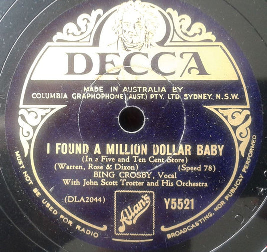 Bing Crosby, The Andrews Sisters : I Found A Million Dollar Baby / Yodellin' Jive (Shellac, 10")