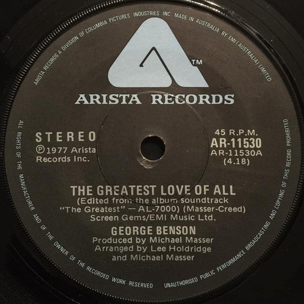 George Benson / Michael Masser : The Greatest Love Of All / Ali's Theme (7", Single, Promo)