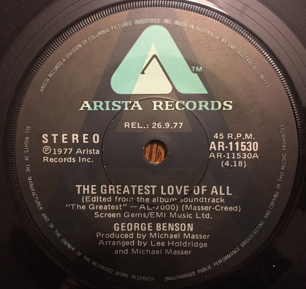 George Benson / Michael Masser : The Greatest Love Of All / Ali's Theme (7", Single, Promo)