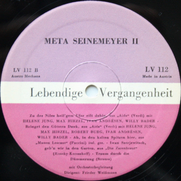 Meta Seinemeyer : Lebendige Vergangenheit - Meta Seinemeyer II (LP, Comp, Mono)