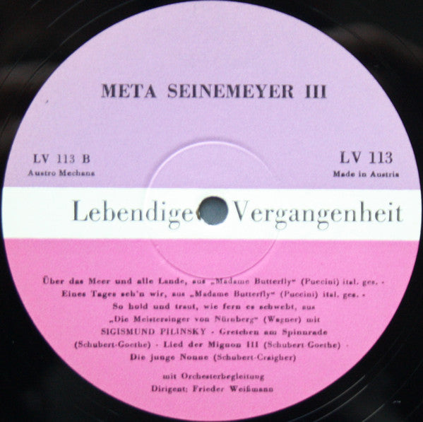 Meta Seinemeyer : Lebendige Vergangenheit - Meta Seinemeyer III (LP, Comp, Mono)