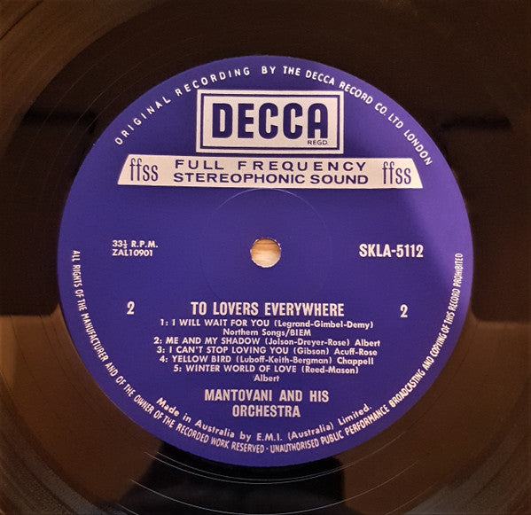 Mantovani And His Orchestra : To Lovers Everywhere (LP)