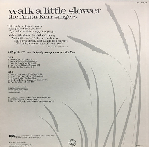 The Anita Kerr Singers : Walk A Little Slower (LP, Album)