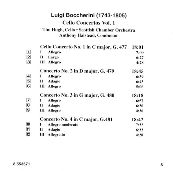 Boccherini* - Tim Hugh, Scottish Chamber Orchestra, Anthony Halstead : Cello Concertos Vol. 1 Nos. 1 - 4 (CD)