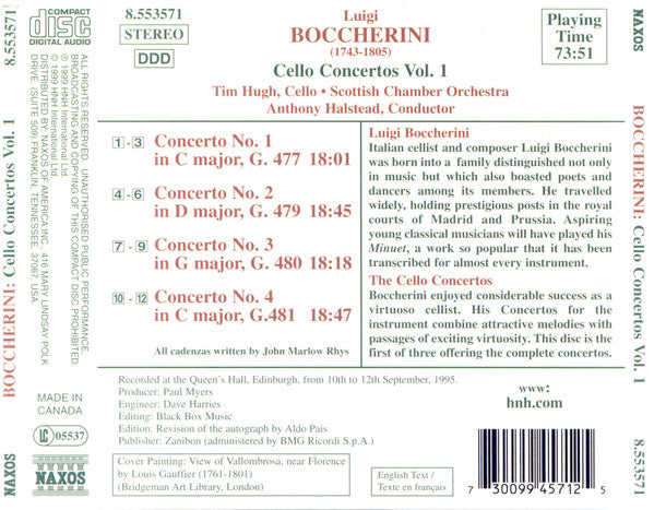 Boccherini* - Tim Hugh, Scottish Chamber Orchestra, Anthony Halstead : Cello Concertos Vol. 1 Nos. 1 - 4 (CD)
