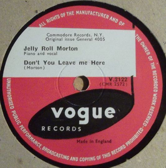 Jelly Roll Morton : Don't You Leave Me Here / King Porter Stomp (Shellac, 10")