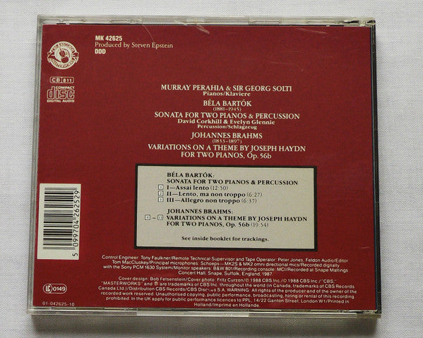 Sir Georg Solti*, Murray Perahia, Bartok*, Brahms*, Corkhill*, Glennie* : Sonata For 2 Pianos & Percussion / Haydn Variations For 2 Pianos (CD, Album)