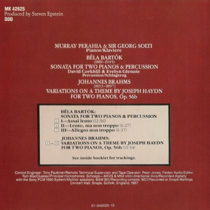 Sir Georg Solti*, Murray Perahia, Bartok*, Brahms*, Corkhill*, Glennie* : Sonata For 2 Pianos & Percussion / Haydn Variations For 2 Pianos (CD, Album)