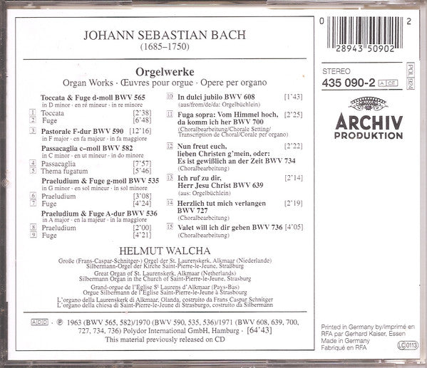 Johann Sebastian Bach - Helmut Walcha : Orgelwerke (CD, Comp)