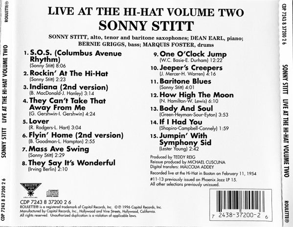 Sonny Stitt : Live at the Hi-Hat, Vol. 2  (CD, Album, Mono, RE)