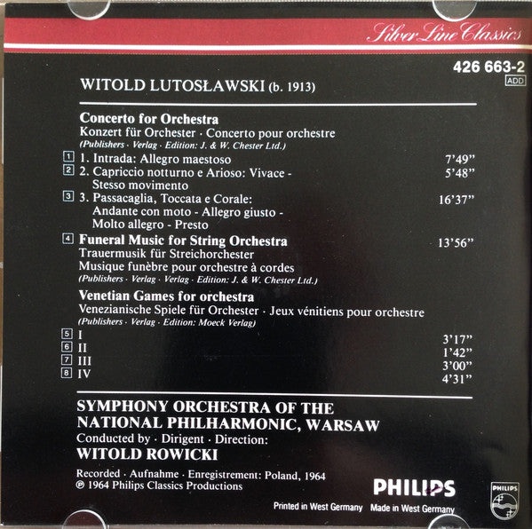 Lutosławski*, Witold Rowicki : Concerto For Orchestra / Funeral Music For String Orchestra / Venetian Games (CD, RE, RM)