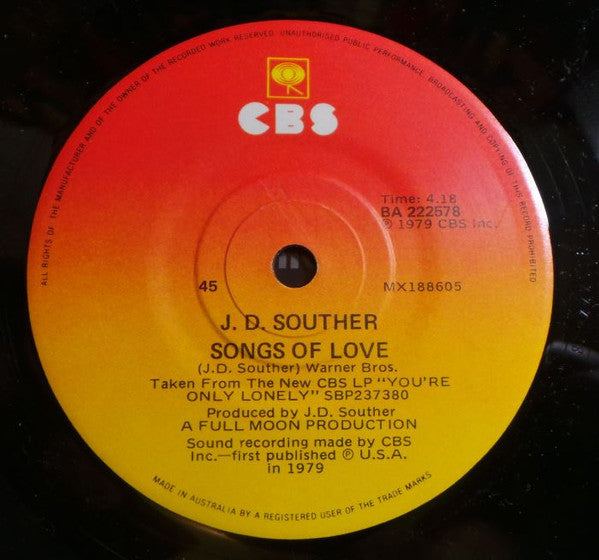 J. D. Souther* : You're Only Lonely (7", Single)