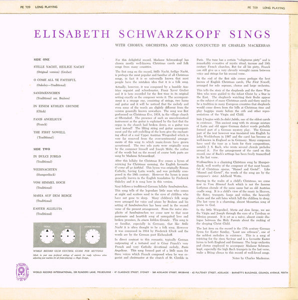 Elisabeth Schwarzkopf : Elisabeth Schwarzkopf Sings (LP, Album, Mono, Club)