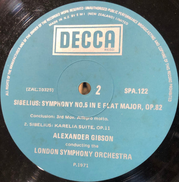 Sibelius*, London Symphony Orchestra, Alexander Gibson : Symphony No. 5 / Karelia Suite (LP, RE)