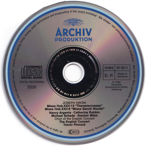 Joseph Haydn - Nancy Argenta · Catherine Robbin · Michael Schade · Alastair Miles · The English Concert & Choir* · Trevor Pinnock : Missa Sancti Nicolai · Theresienmesse (CD, Album)