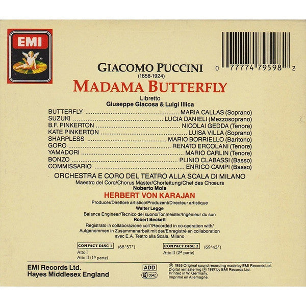 Giacomo Puccini - Maria Callas, Lucia Danieli, Nicolai Gedda, Mario Borriello, Orchestra Del Teatro Alla Scala E Coro Del Teatro Alla Scala, Herbert Von Karajan : Madama Butterfly  (2xCD, Album, Mono, RE, RM + Box, Sli)