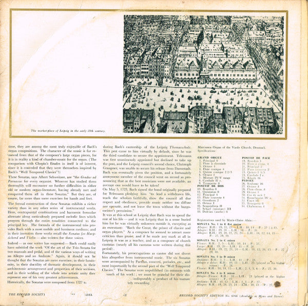 J.S. Bach* - Marie-Claire Alain : Sonatas For Organ, Vol. I (LP, Album, Club, Gat)