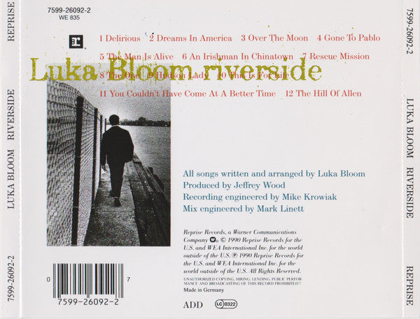 Luka Bloom : Riverside (CD, Album, RP)